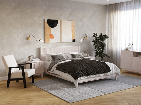 Белая кровать Tempo - Кровать из массива с вертикальной фрезеровкой и декоративным обрамлением изголовья